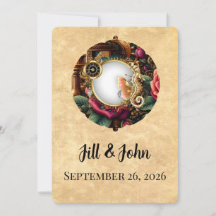 Invitación de boda de reloj Steampunk de Dark Acad