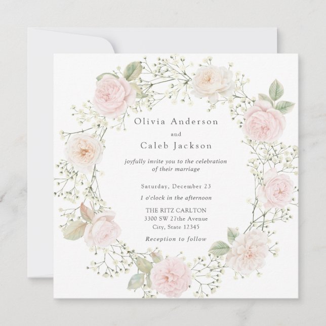 Invitación de boda de Respiración de Bebé y Rosas  (Anverso)
