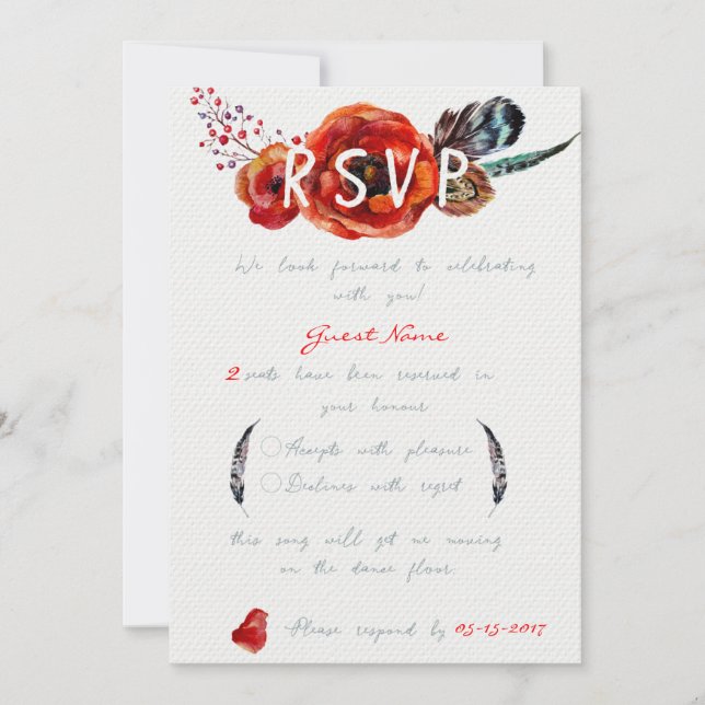 Invitación de boda de respuesta floral de flores d (Anverso)