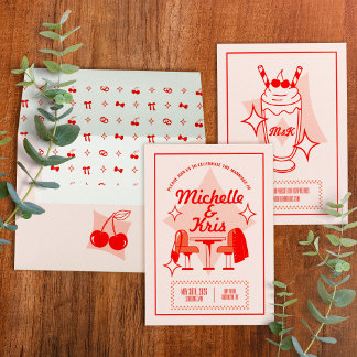 Invitación de boda de restaurante retro