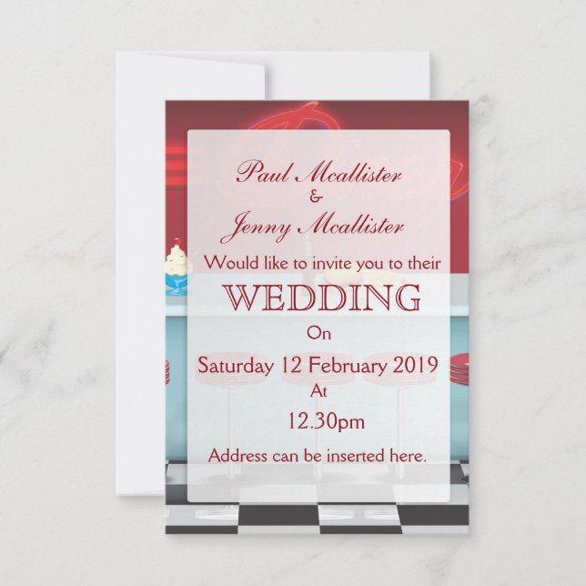 invitación de boda de restaurante retro vintage (Anverso)