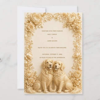 Invitación de boda de Retriever Dorado 3D de lujo