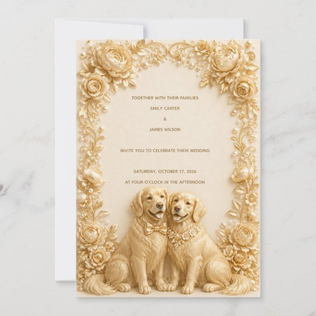 Invitación de boda de Retriever Dorado 3D de lujo (Anverso)