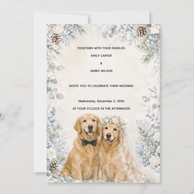 Invitación de boda de Retriever Dorado de Invierno (Anverso)