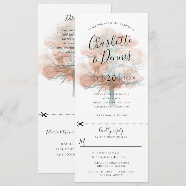 invitación de boda de roble de otoño con rsvp adju (Anverso / Reverso)