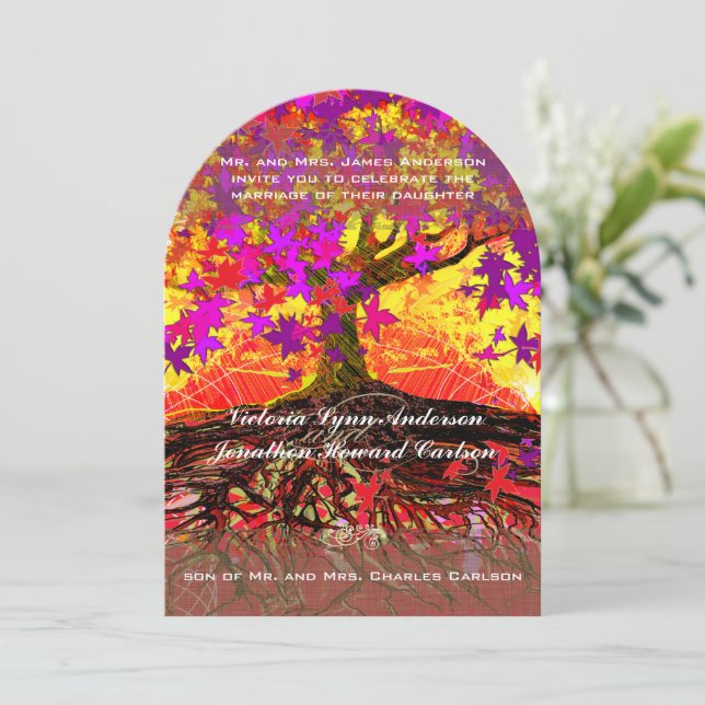 Invitación de boda de roble romántico Raíces de Am (Anverso de pie)