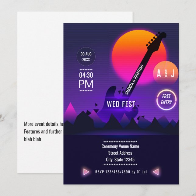 Invitación de boda de Rock and Roll (Anverso / Reverso)
