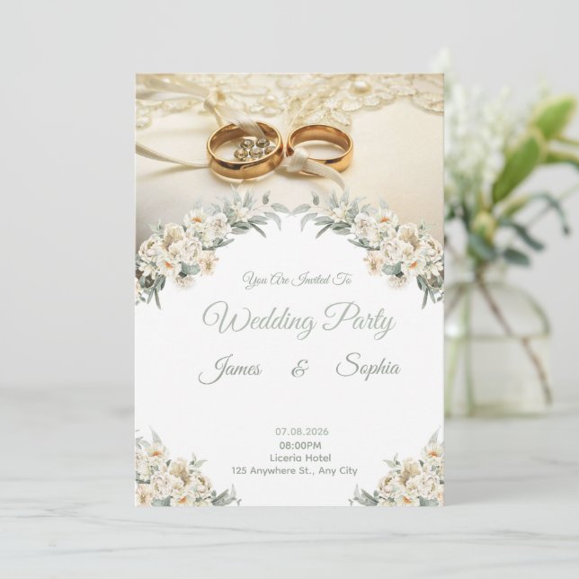 Invitación de boda de romance elegante (Anverso de pie)