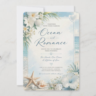 Invitación de Boda de Romance en la Playa del Océa