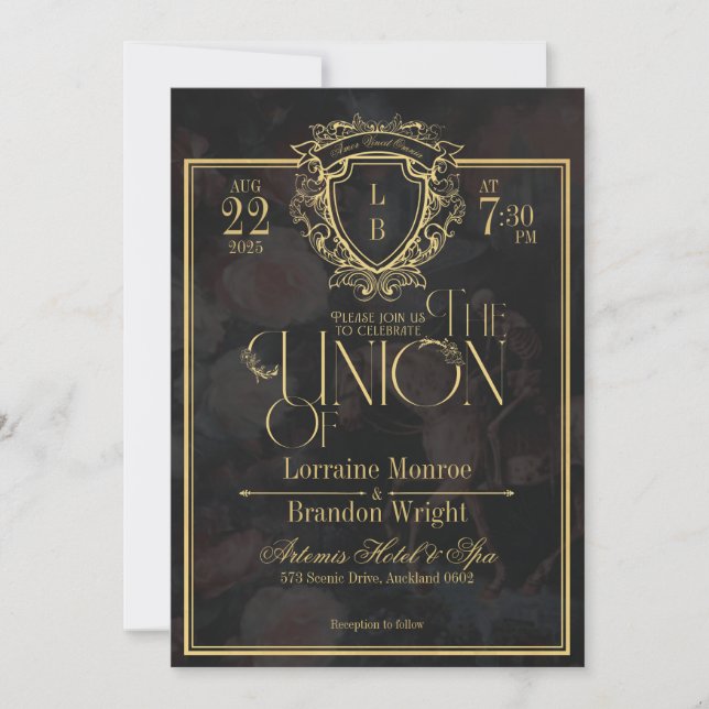 Invitación de boda de romance gótico de lujo (Anverso)