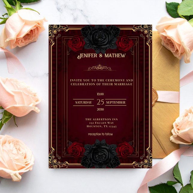 Invitación de boda de romance oscuro elegante góti (Subido por el creador)