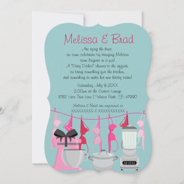 Invitación de boda de ropa interior de cocina dive (Anverso)