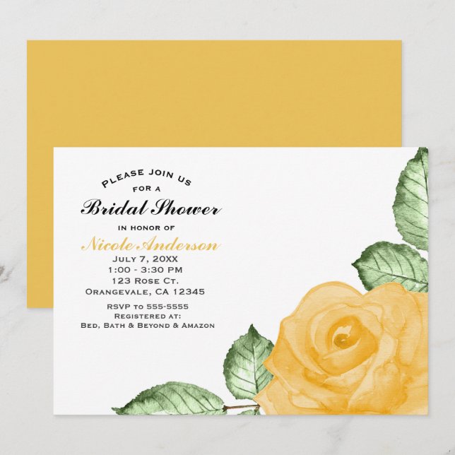Invitación de boda de Rosa Amarilla, elegante invi (Anverso / Reverso)