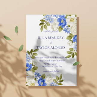 Invitación de boda de rosa azul elegante