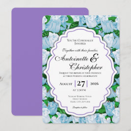 Invitación de boda de rosa azul y blanca - Borde p