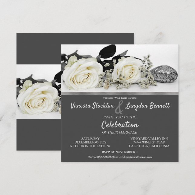 Invitación de Boda de Rosa Blanca Chic (Anverso / Reverso)