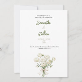 invitación de boda de rosa blanca dorada elegante