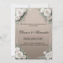 Invitación de boda de rosa blanca elegante con pla