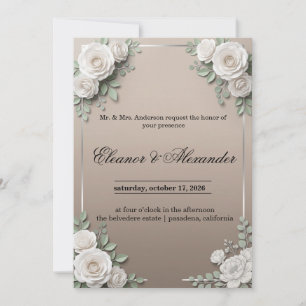 Invitación de boda de rosa blanca elegante con pla