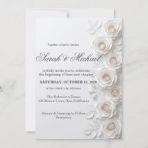 Invitación de boda de rosa blanca en cascada