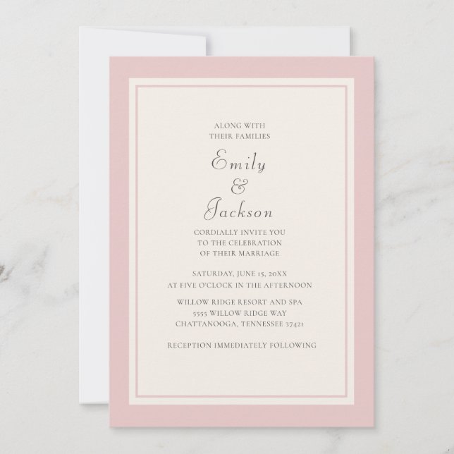 Invitación de boda de rosa crema elegante moderna (Anverso)