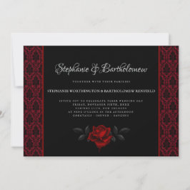 Invitación de boda de rosa damasco roja gótica