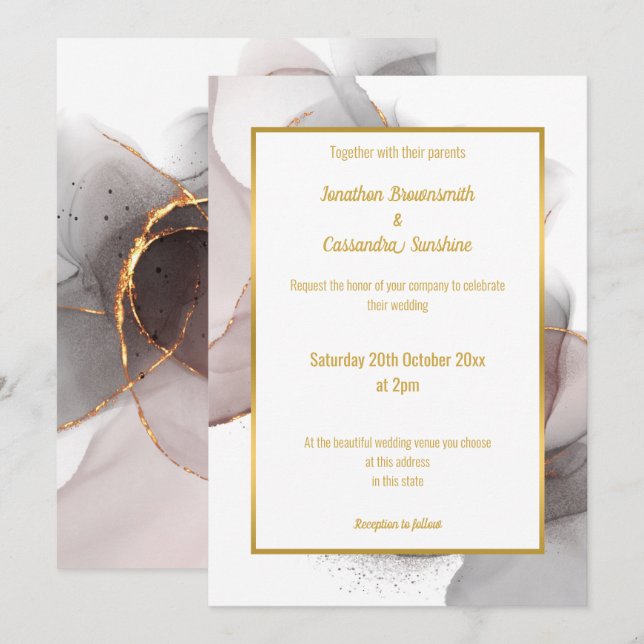 INVITACIÓN DE BODA DE ROSA DE FLOTACIÓN LUXE (Anverso / Reverso)