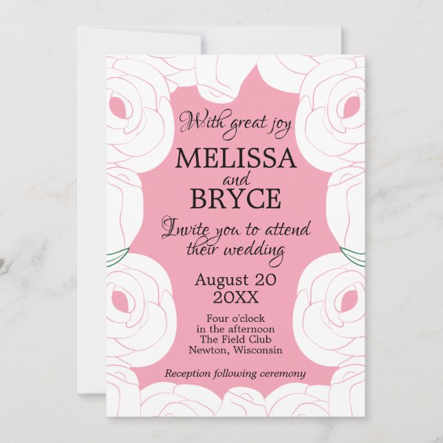 Invitación de boda de rosa elegante (Anverso)