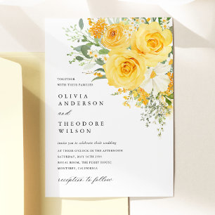 Invitación de Boda de Rosa Floral Amarilla