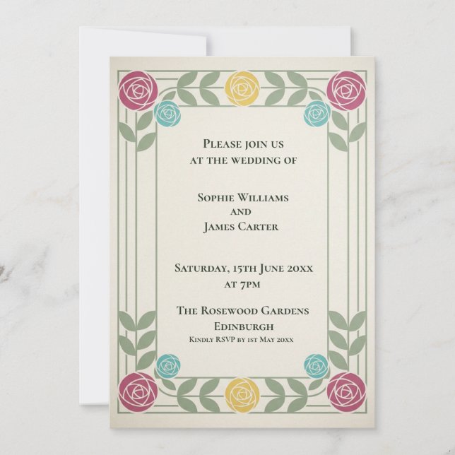 Invitación de boda de rosa floral colorida (Anverso)