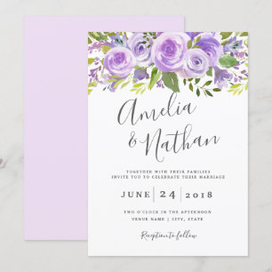 Invitación de boda de rosa floral lavanda