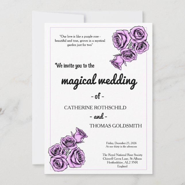 Invitación de boda de Rosa Morada Mística (Anverso)