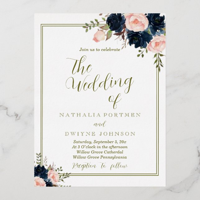 Invitación de boda de rosa natural (Anverso)