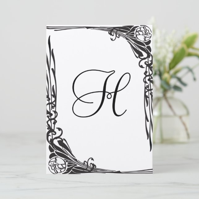 Invitación de boda de rosa negra vintage (Anverso de pie)