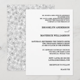 Invitación de boda de rosa negra y blanca elegante