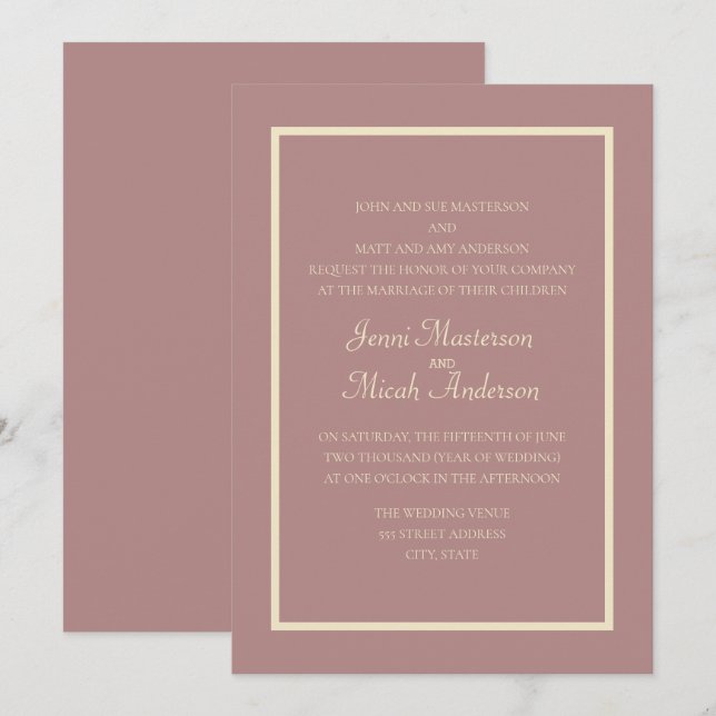 Invitación de boda de rosa polvorienta rosa modern (Anverso / Reverso)