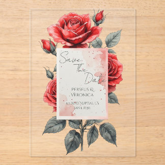 Invitación de boda de rosa roja