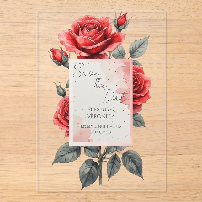 Invitación de boda de rosa roja (Anverso)