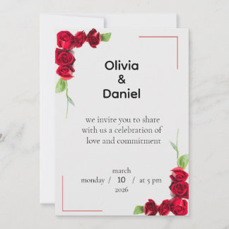 Invitación de Boda de Rosa Roja Elegante