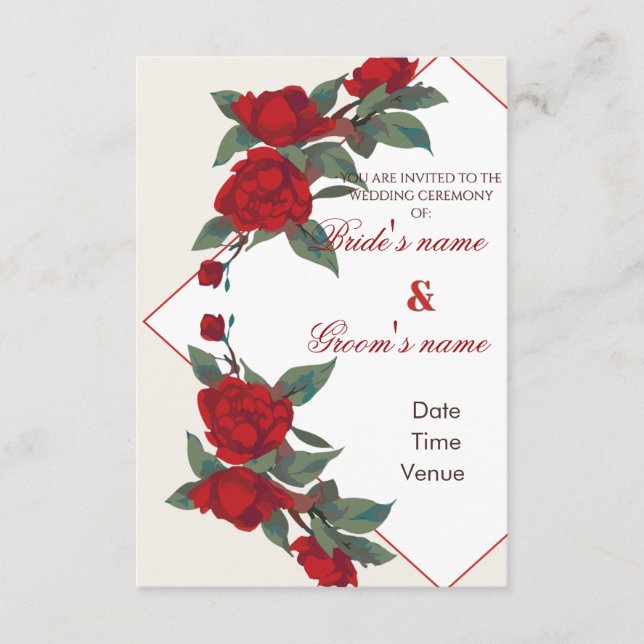 Invitación de boda de rosa roja geométrica románti (Anverso)