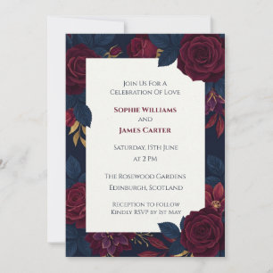 Invitación de boda de rosa roja oscura