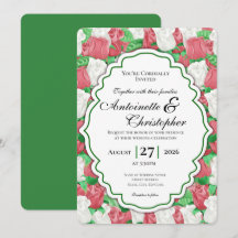 Invitación de boda de rosa roja y blanca - Borde v
