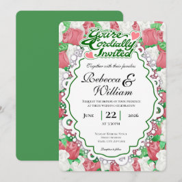 Invitación de Boda de Rosa Roja y Blanca - Letras 