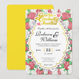 Invitación de boda de rosa roja y blanca - Letras 