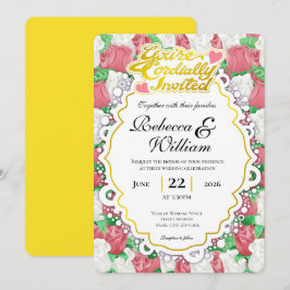 Invitación de boda de rosa roja y blanca - Letras 