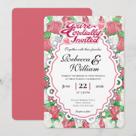 Invitación de Boda de Rosa Roja y Blanca - Letras 