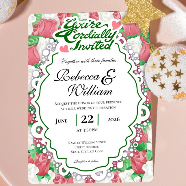 Invitación de Boda de Rosa Roja y Blanca - Letras  (Subido por el creador)