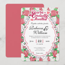 Invitación de Boda de Rosa Roja y Blanca - Letras