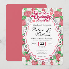 Invitación de Boda de Rosa Roja y Blanca - Letras 