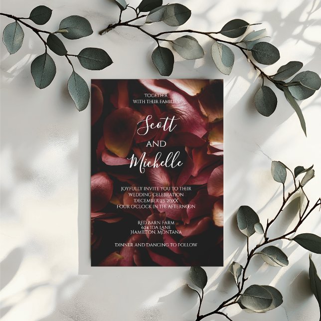 Invitación de boda de rosa romántica borgoña elega (Subido por el creador)